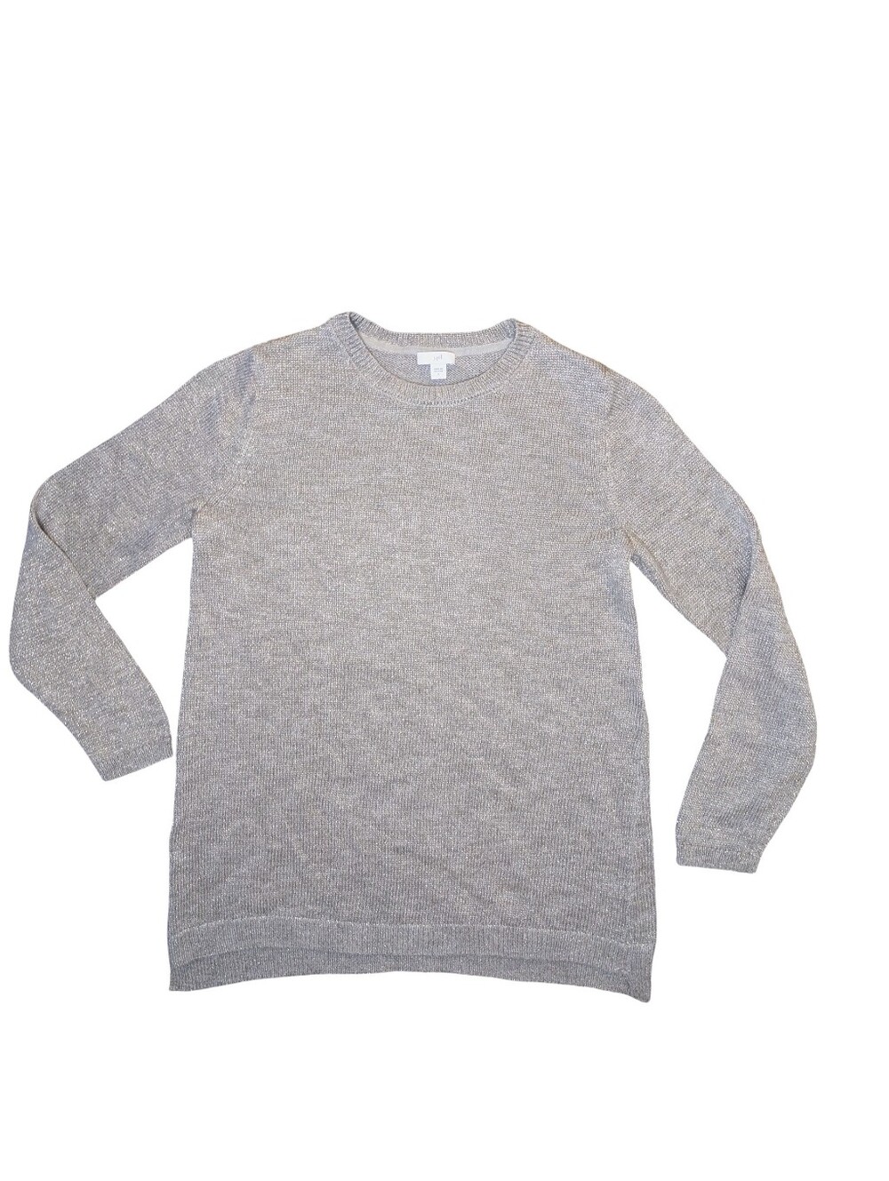 J Jill Shimmer Silver Crew Neck Sweater Small Metallic Holiday Cozy Fall